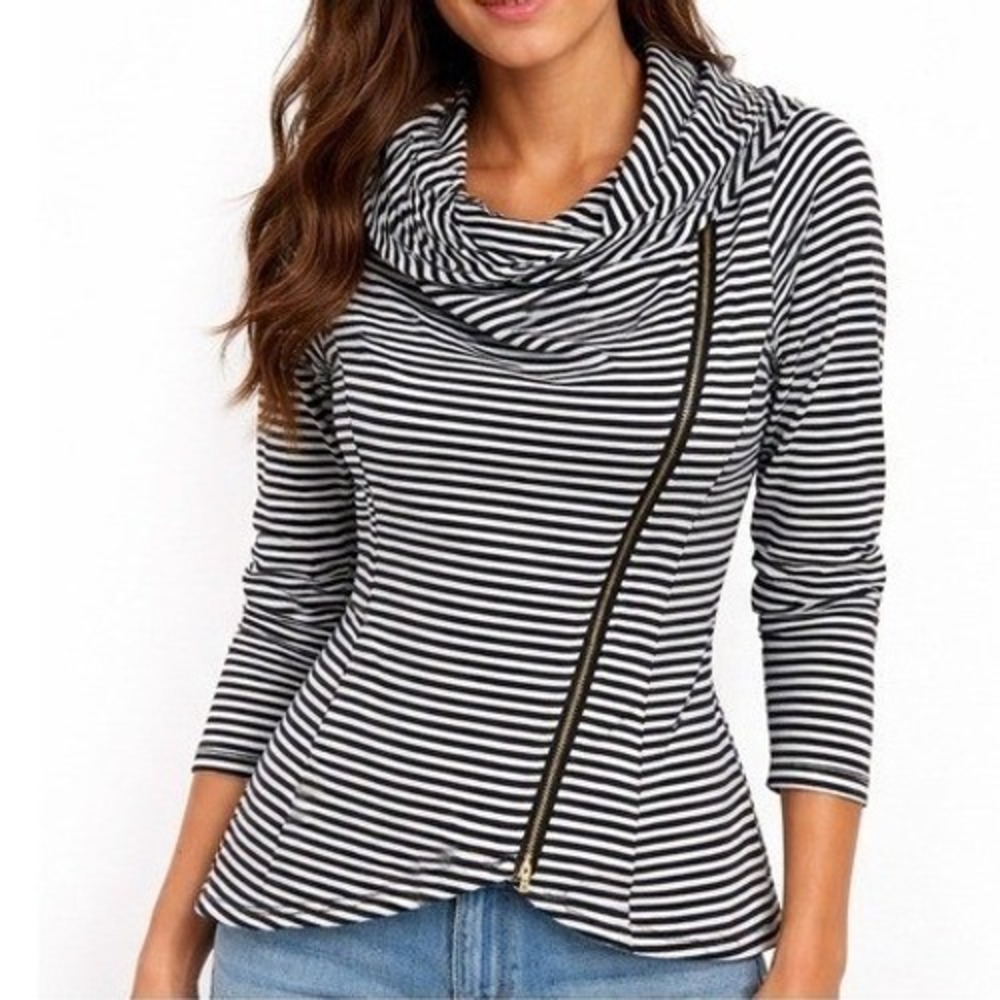 Anthropologie Andree By Unit Womens Asymmetric Waterfall Jacket Black Stripe S‎
